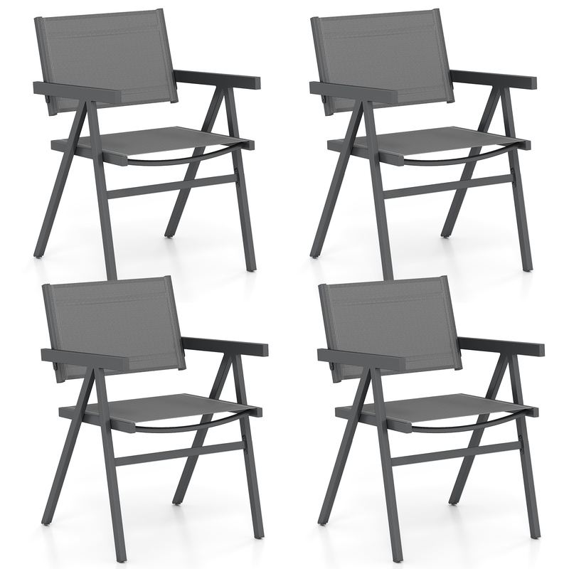 Gymax - Patio Chairs Set of 4 w/Breathable Fabric Seat & Tilt Backrest Comfy Armrest - Gray