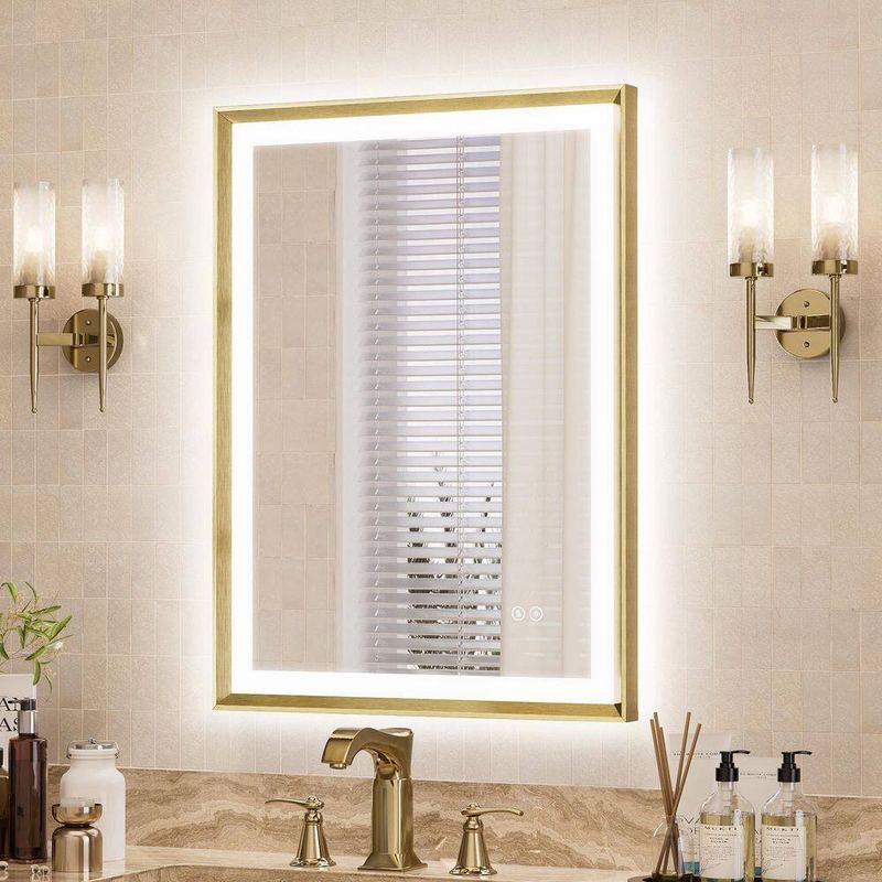 ACEGOSES - 22 in. W x 30 in. H Dimmable LED Anti-Fog Modern Aluminum  Bathroom Vanity Mirror with Memory Function, Brushed Gold