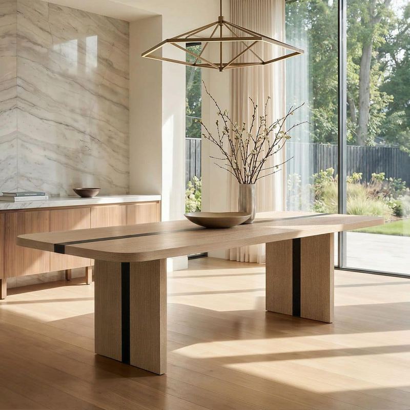 Homsee - Natural Wood 86.6 in. Trestle Base Dining Table Seats-8 with Computer Desk, Executive Desk, Kitchen Table, Writing Desk