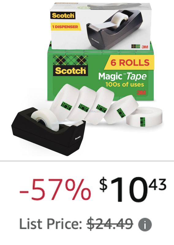 $24.49 SCOTCH MAGIC TAPE, 6 ROLLS + DESKTOP DISPENSER NOW $10.43