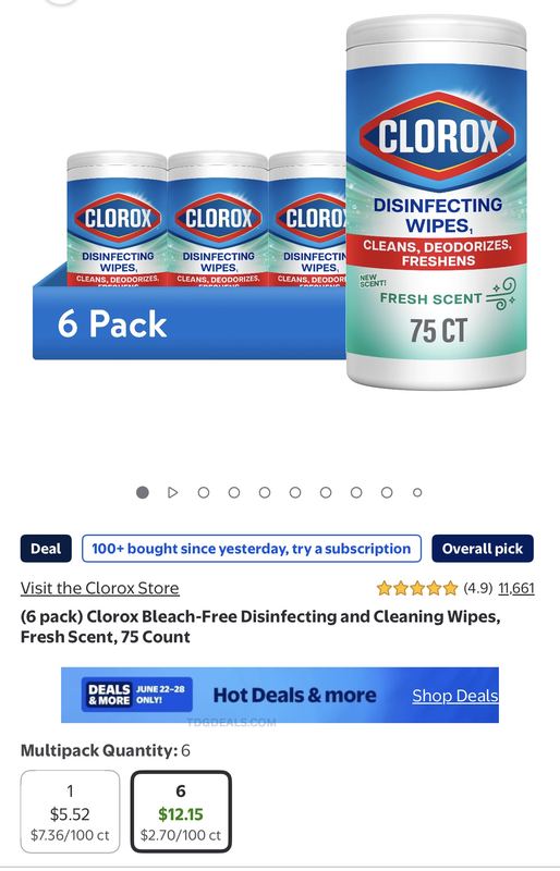 CLOROX 6-PACK FOR $12.15
