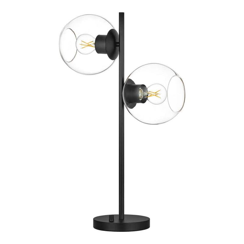 Hampton Bay - Vista Heights 24. 5in. 2 Light Matte Black Indoor Table Lamp With Clear Glass Shade