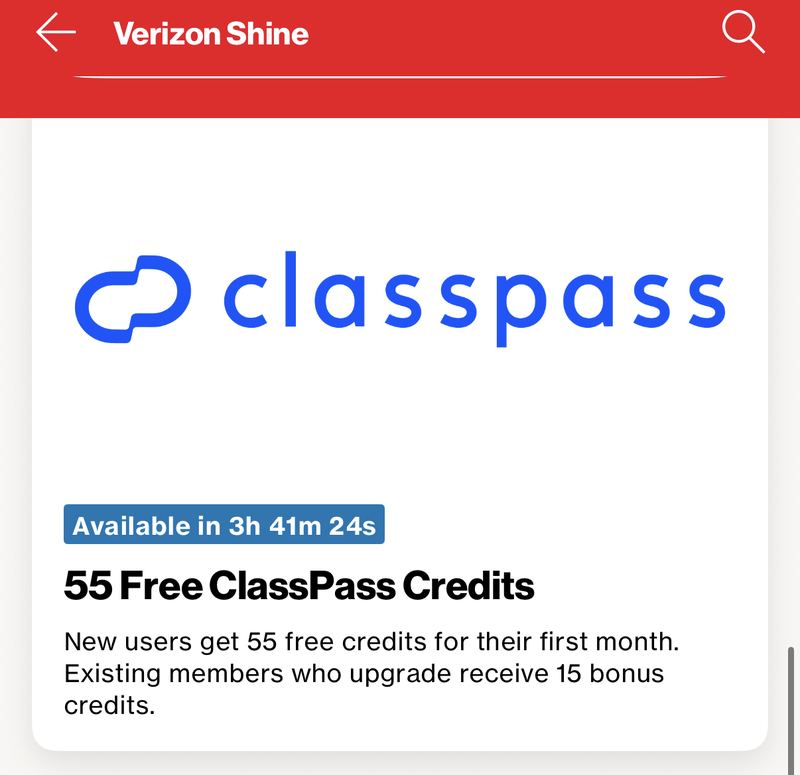 VERIZON - FREE WORKOUTS USING CLASSPASS LATER!