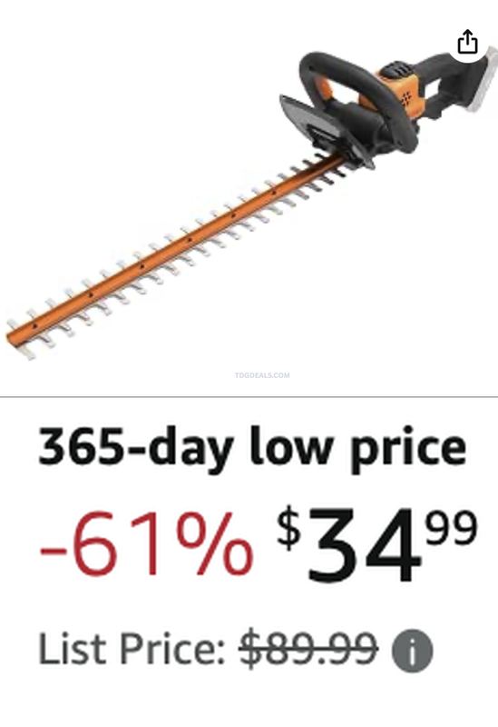 $34.99 WORX 20V 22IN CORDLESS HEDGE TRIMMER