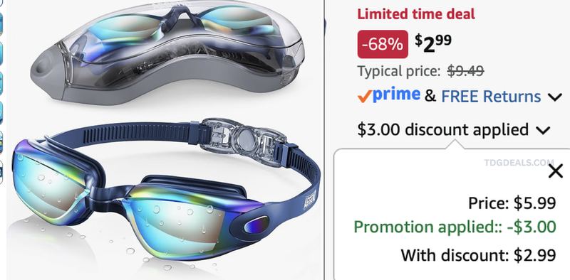 SWIM GOGGLES FOR $2.99