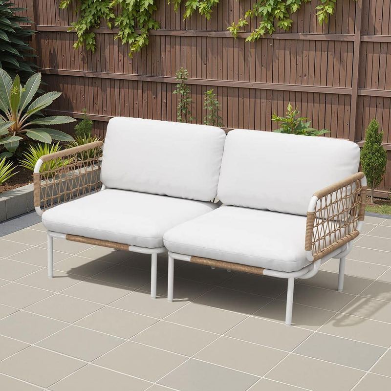 Crestlive Products - 2-Piece Rattan Aluminum Outdoor Sectional Set with Beige Cushions