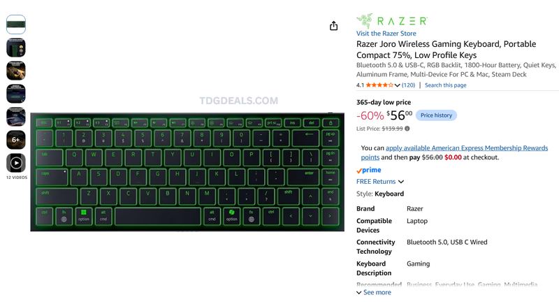 RAZER JORO GAMING KEYBOARD $56 ON AMAZON