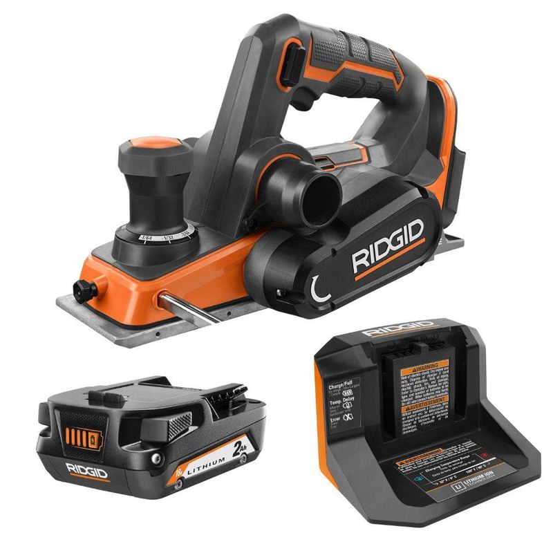 RIDGID - 18V Brushless Cordless 3-1/4 in. Planer Kit with Dust Bag, Dust Port, Edge Guide, 2.0 Ah Battery, and Charger