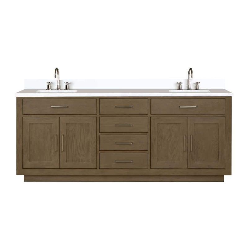 Lexora - Condor 80 in. W x 22 in. D Grey Oak Double Bath Vanity with White Quartz Top, and Faucet Set