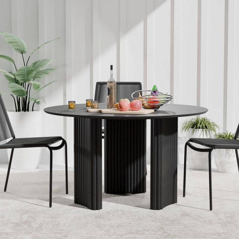Lirago - Farmhouse Black Round Solid Wood 46 in. W 3-Legs Base Kitchen Dining Table Seats 4