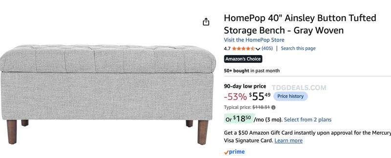 $55.49 HOMEPOP STORAGE BENCH 40"