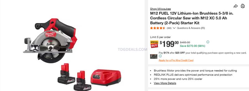 MILWAUKEE M12 FUEL CIRCULAR SAW KIT — $199