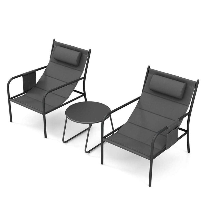 Costway - 3-Piece Metal Outdoor Bistro Set with Breathable Seat Fabric and Cozy Headrest