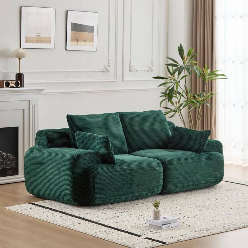 Qualler - 84.2 in. Corduroy Compressed Modular Sectional Sofa in. Green