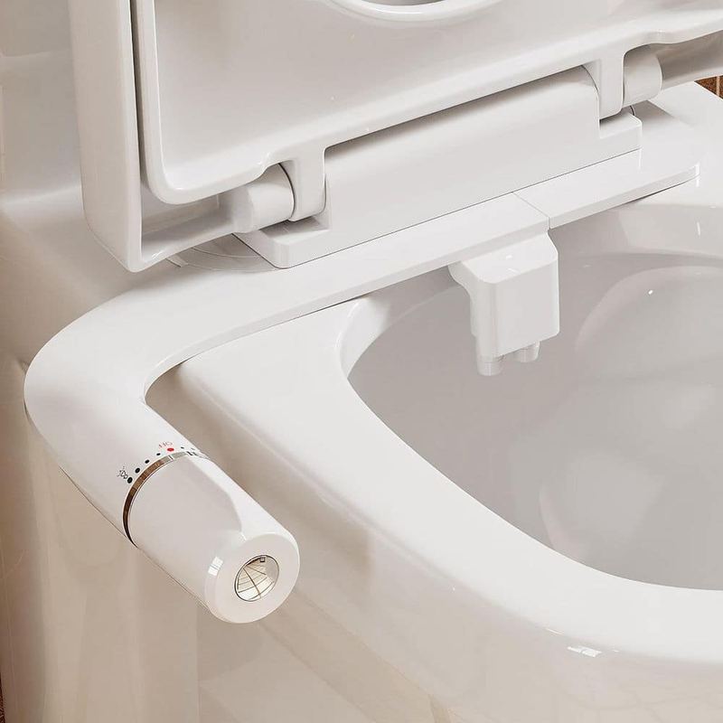 Hanikes - Ultra-Thin Non-Electric Attachable Bidet System Bidet Attachment Dual Nozzle with Protective Nozzle Door in White