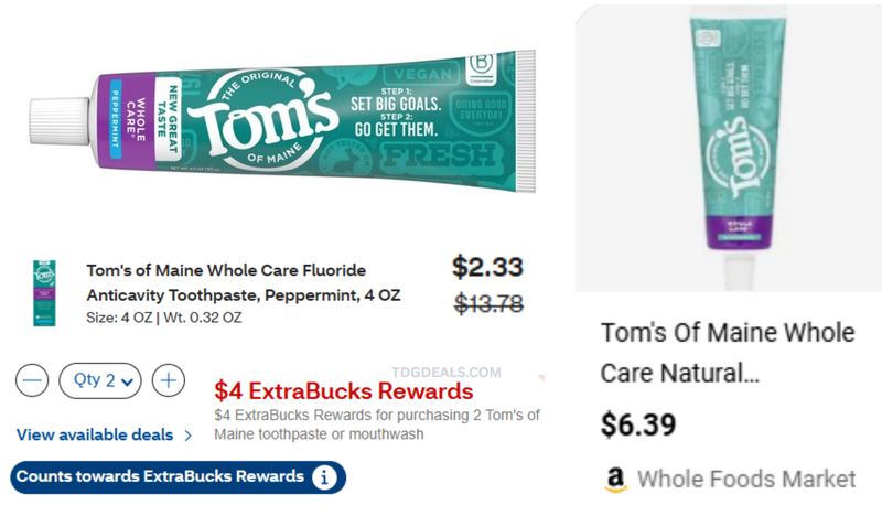 TOMS OF MAINE TOOTHPASTE 2 FOR $2.33 AT CVS