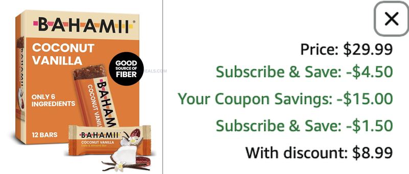 $8.99 BAHAMII COCONUT VANILLA ENERGY BARS 12-PACK 🍫