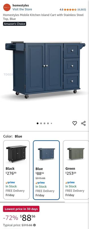 HOMESTYLES MOBILE KITCHEN ISLAND CART - $88.56
