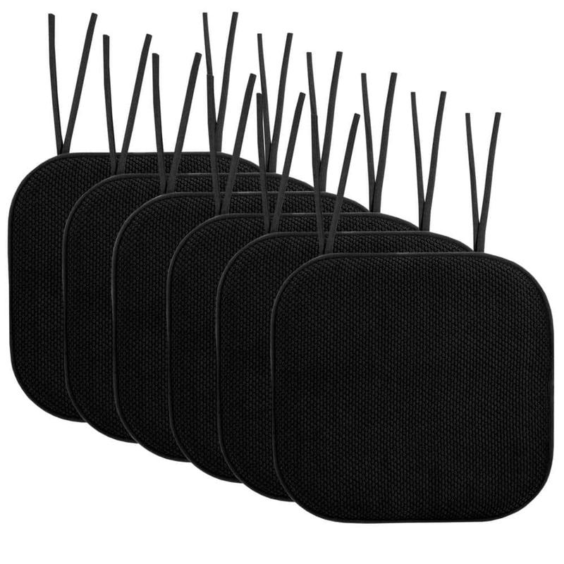 Sweet Home Collection - Honeycomb Memory Foam Square 16 in. x 16 in. Non-Slip Back Chair Cushion with Ties (6-Pack), Black