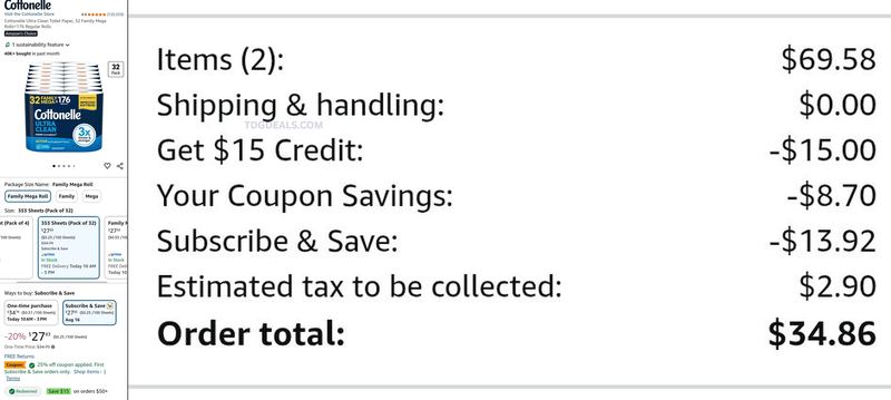 COTTONELLE ULTRA CLEAN 64 FAMILY MEGA ROLLS — $34.86