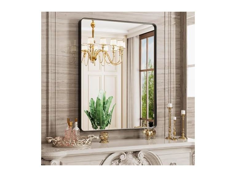 JISOSO 24x32 Inch Bathroom Mirror Black
