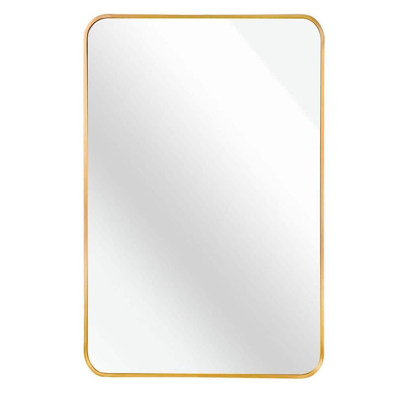 Qualler - 24 in. W x 32 in. H Rectangle Metal Frame Wall Bathroom Vanity Mirror in Gold