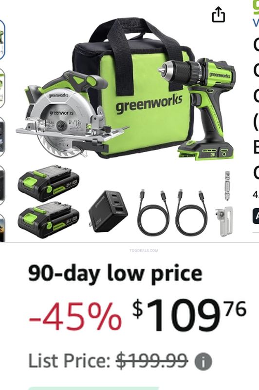 $199.99 GREENWORKS CIRCULAR SAW COMBO KIT FOR $109.76