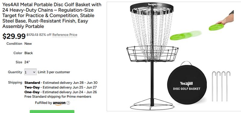 Portable Regulation-Size Disc Golf Basket for $30