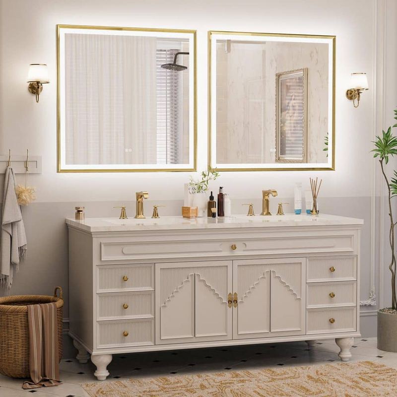 ACEGOSES - 2-Pack 36 in. W x 36 in. H Dimmable LED Anti-Fog Modern Aluminum Bathroom Vanity Mirror with Memory, Brushed Gold
