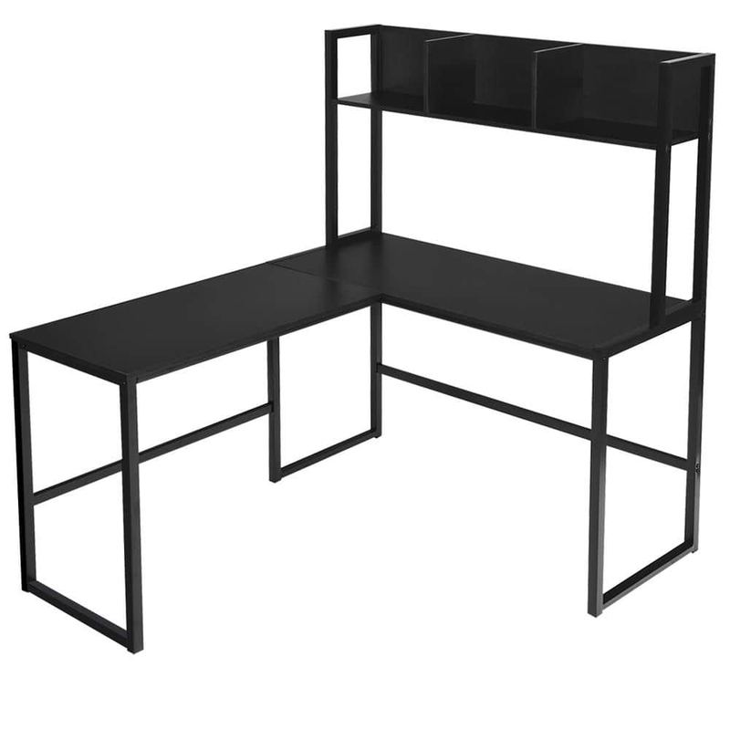 Costway - L-Shaped 55 in. Black Corner Computer Desk with Hutch