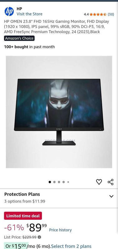 HP OMEN 23.8" 165HZ GAMING MONITOR $89.99