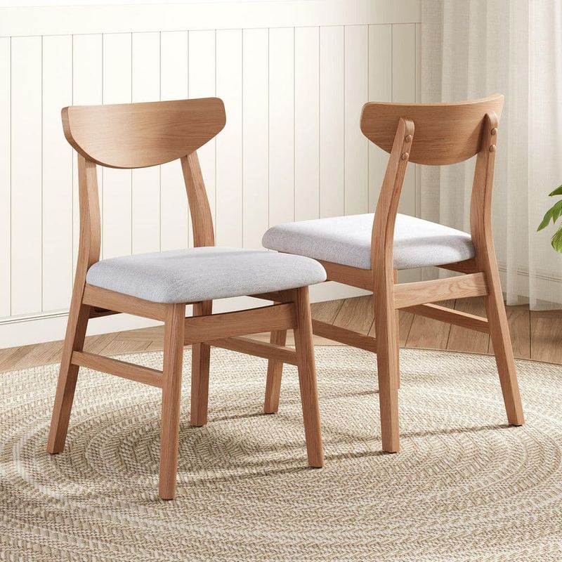 Harper & Bright Designs - Modern Light Brown Solid Wood Dining Chairs with Curved Backrest and Gray Fabric Seat (Set of 2)
