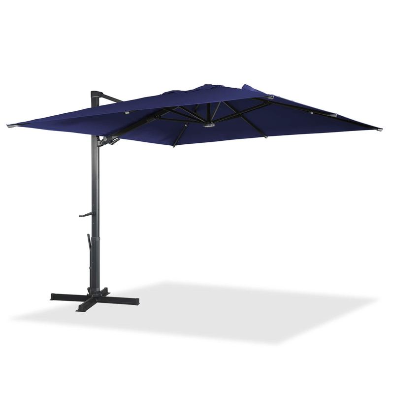 Mondawe - 10x10ft Patio Cantilever Umbrella Square Large Offset Sun Umbrella with LED Light Panel - Navy Blue