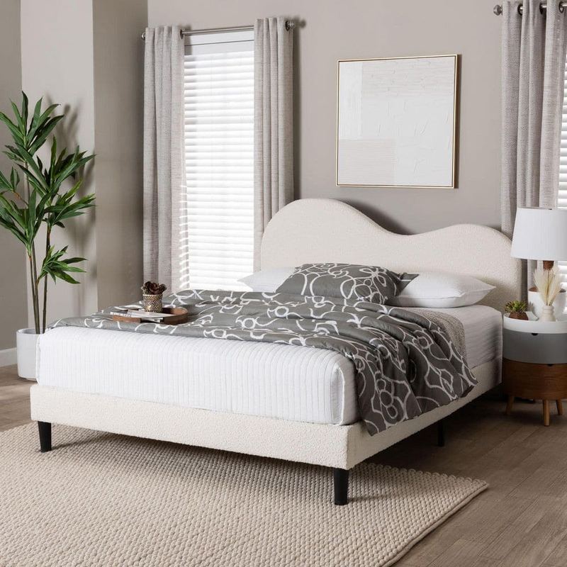 Baxton Studio - Dalton Cream White Fabric Upholstered Frame Queen Platform Bed