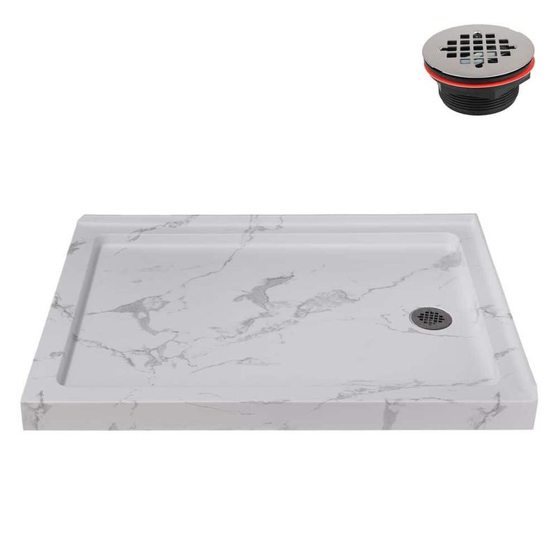 Streamline - 48 in. x 36 in. Corner Acrylic Shower Pan Base in Matte Marble with Right Hand Drain, Drain Included