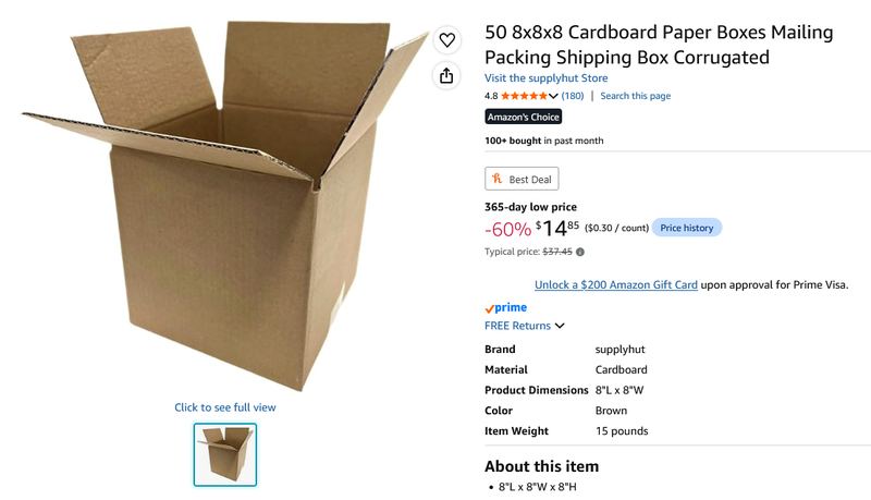 50 8x8x8 Cardboard Boxes for under $15