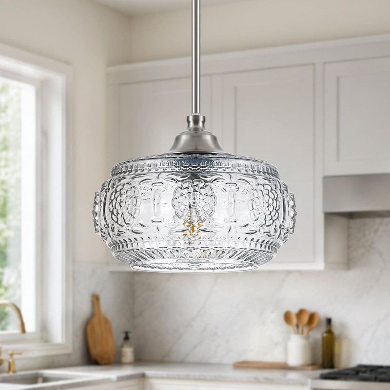 Merbotin - RayHome 1-Light Brushed Nickel Mid-Century Pendant Light with Vintage Textured Glass Shade for Kitchen Island
