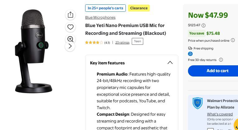 $123.47 - Blue Yeti Nano Premium USB Mic for Recording and Streaming (Blackout)