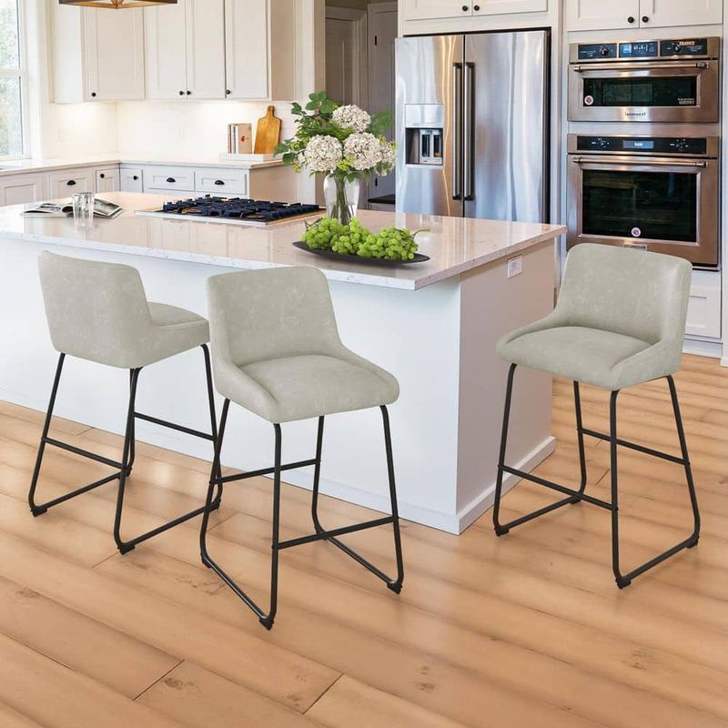 OrangeOne - Mali 36 in. Gray Metal Frame Faux Leather Counter Height Bar Stool with Premium Footrest and Non-Slip Footpads Set of 3