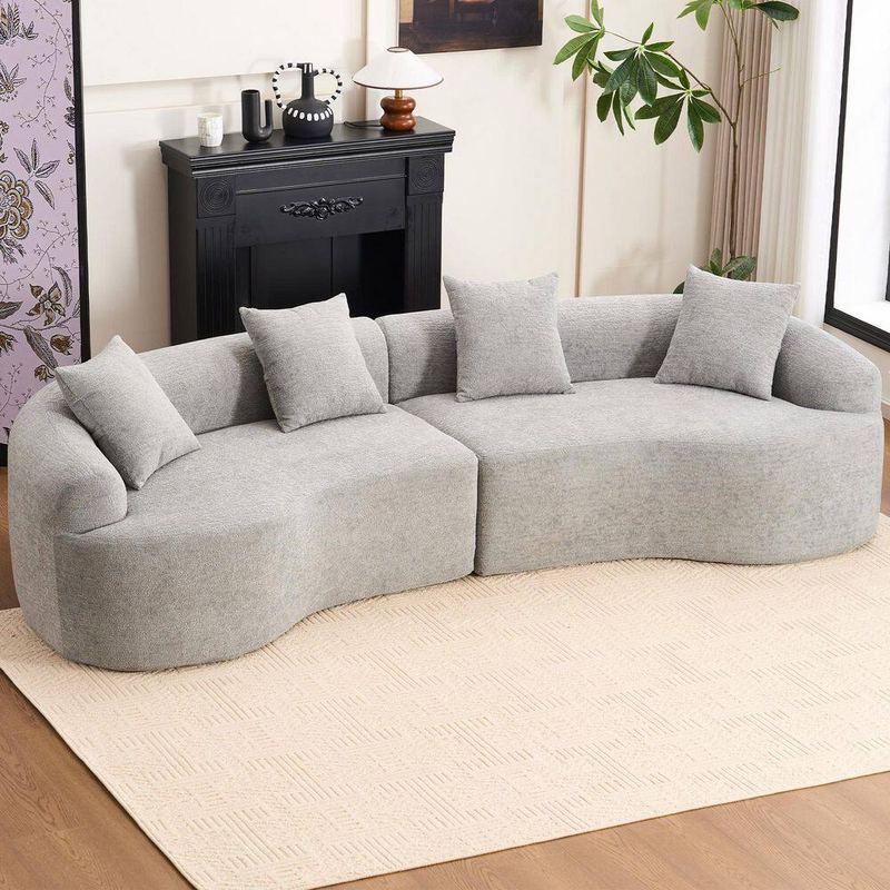 Qualler - 110.2 in. Chenille Curved Full Compression Sponge Modular Sectional Sofa in. Gray