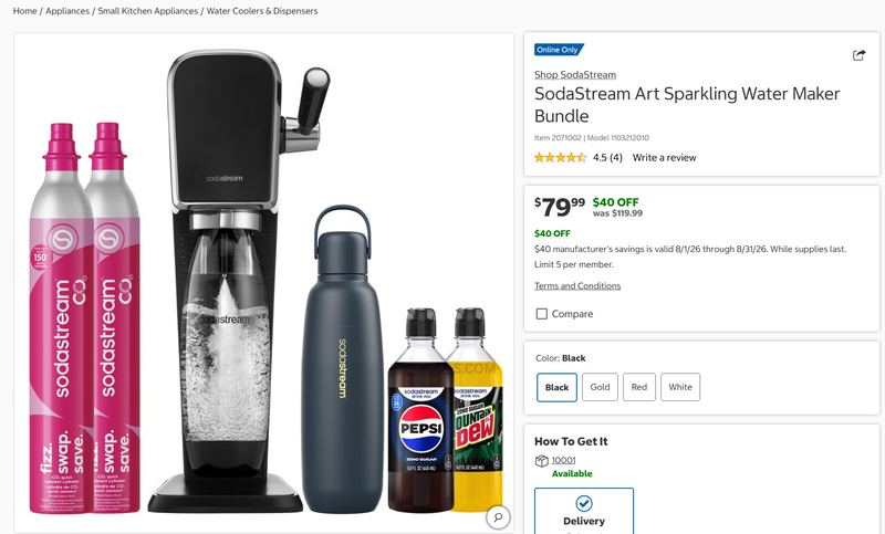 SODASTREAM ART SPARKLING WATER MAKER BUNDLE — $79.99