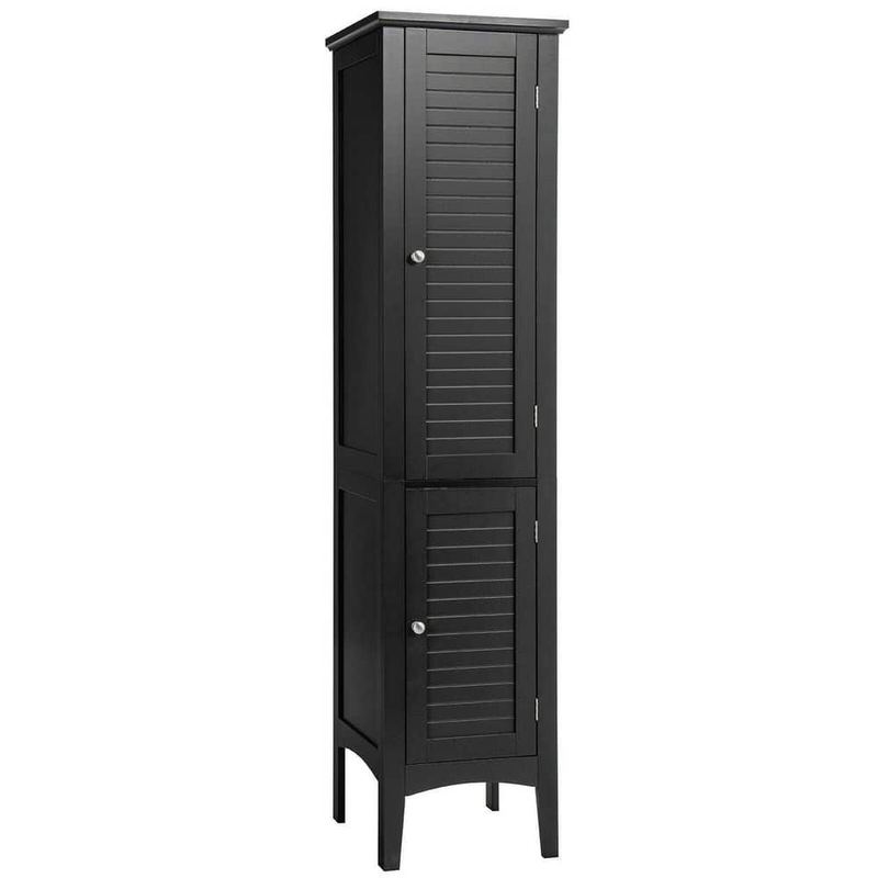 ANGELES HOME - 14.5 in. W x 14.5 in. D x 63 in. H Black Freestanding Narrow Storage Linen Cabinet for Bathroom