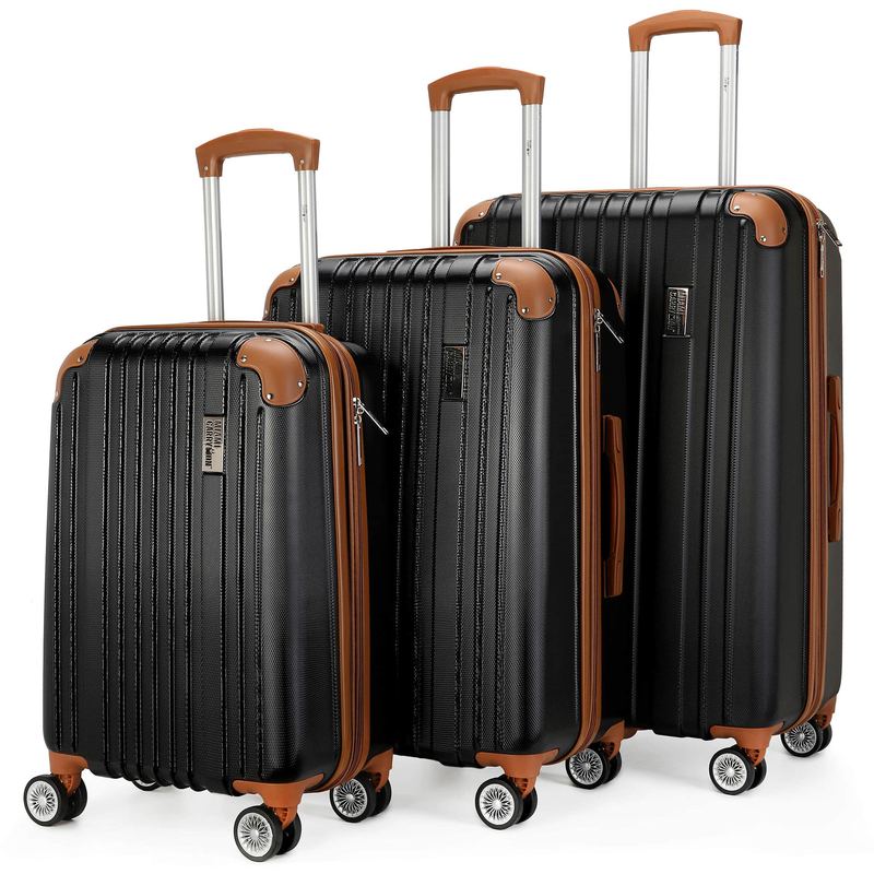 Miami Carry On - Collins 3 Piece Expandable Retro Spinner Luggage Set - Black