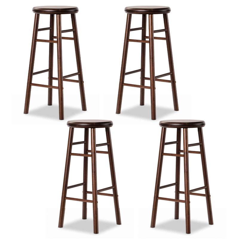 Gymax - 29'' Swivel Bar Stools Set of 4 w/Backless Design Footrests & Strong Crossbars Walnut - Brown