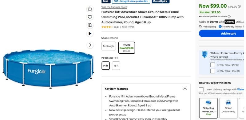 Funsicle 14ft Adventure Above Ground Metal Frame Swimming Pool, Includes FiltraBoost 800S Pump with AutoSkimmer, Round, Age 6 & up