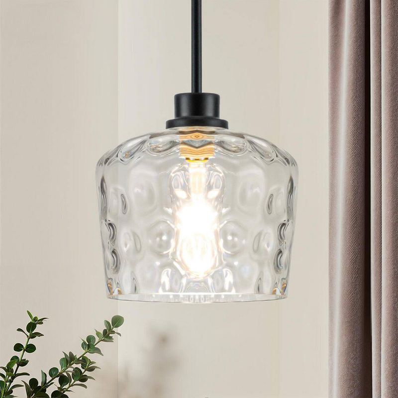 Merbotin - RayHome 1-Light Black Pendant Light with Water-patterned Glass for Kitchen Island Living Room