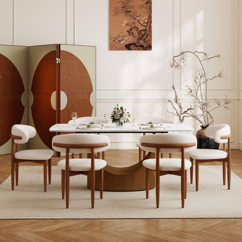 Magic Home - (Set of 6) Modern Lambswool Sitting Cushion Dining Chair in Walnut