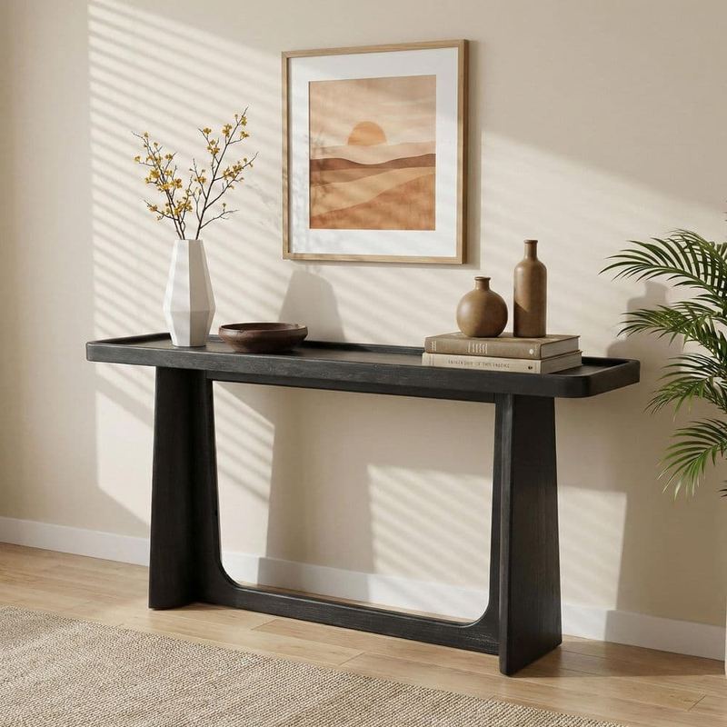 CHRISTOPHER KNIGHT HOME - Black 58 in. Farmhouse Rectangle Solid Wood Console Table with Tray-Top Design for Entryway and Living Room