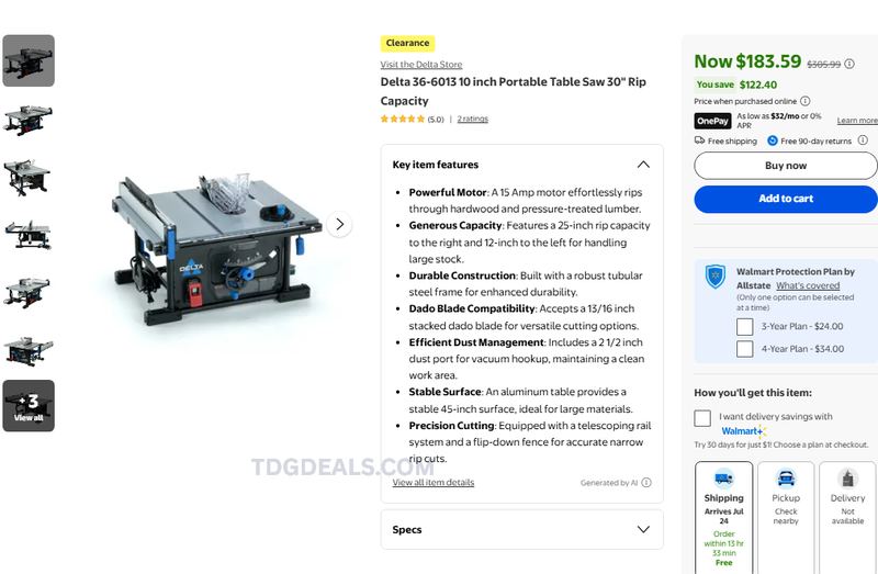 DELTA 10" TABLE SAW — $183.59