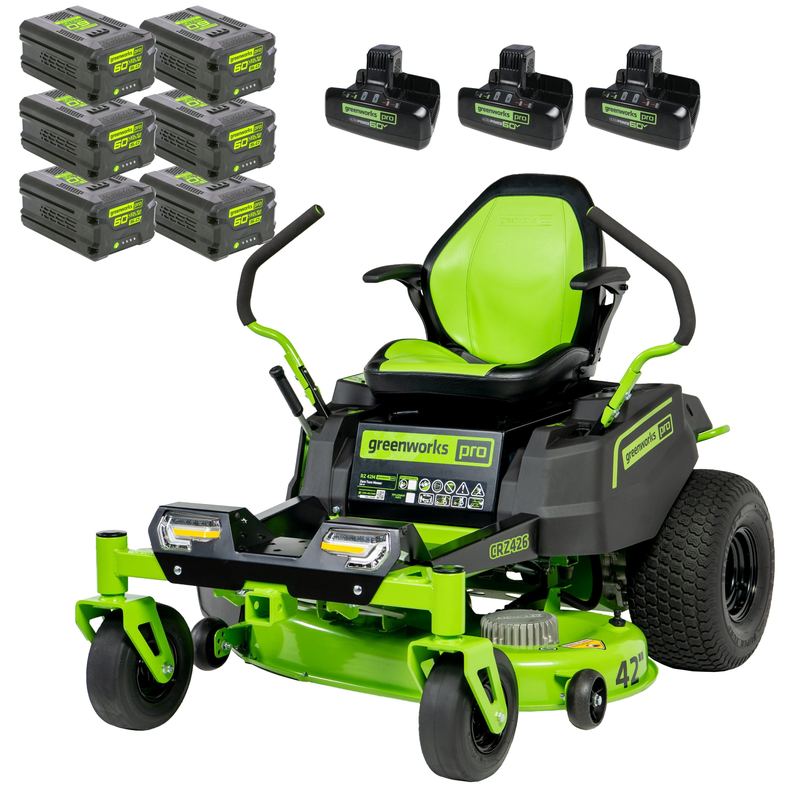 Greenworks - 80V 42" Cordless CrossoverZ Zero Turn Lawn Mower, (6) 5Ah Batteries and (3) Dual-Port Turbo Chargers, CRZ4281